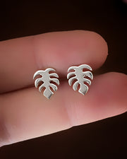 Made-to-order monstera studs in silver
