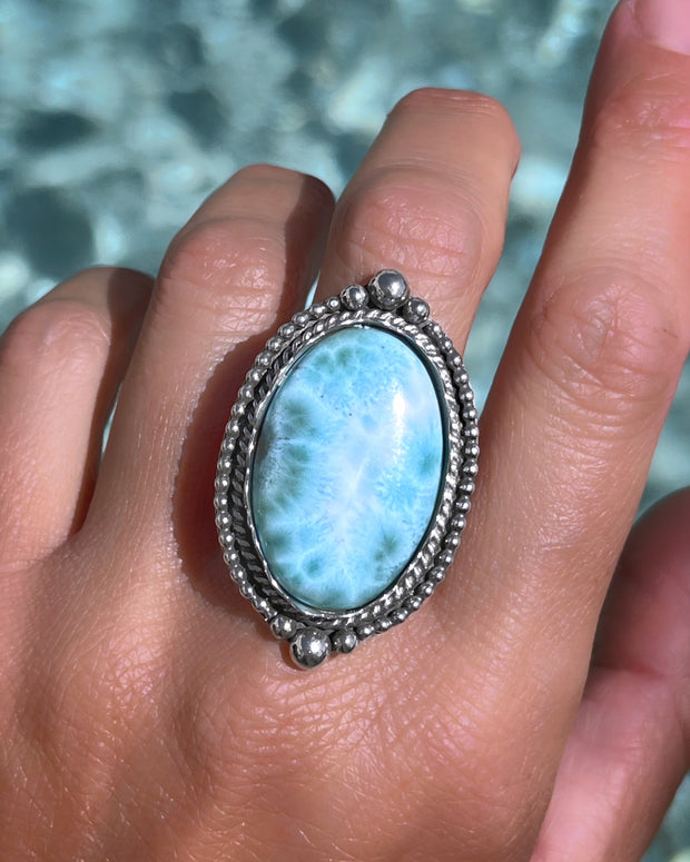 Larimar ring, cuff, or necklace in silver