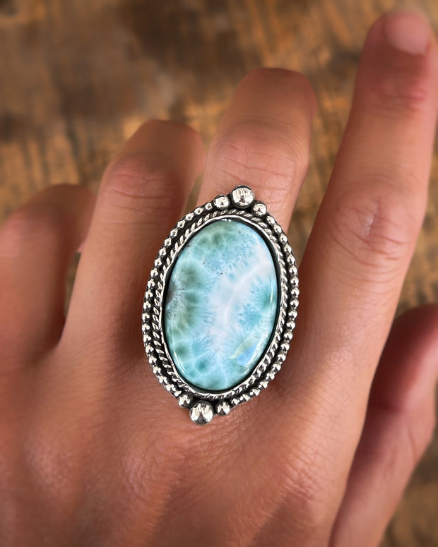 Larimar ring, cuff, or necklace in silver