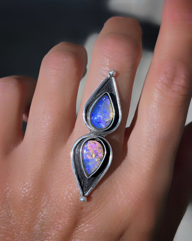 Rare crystal pipe opal ring in silver