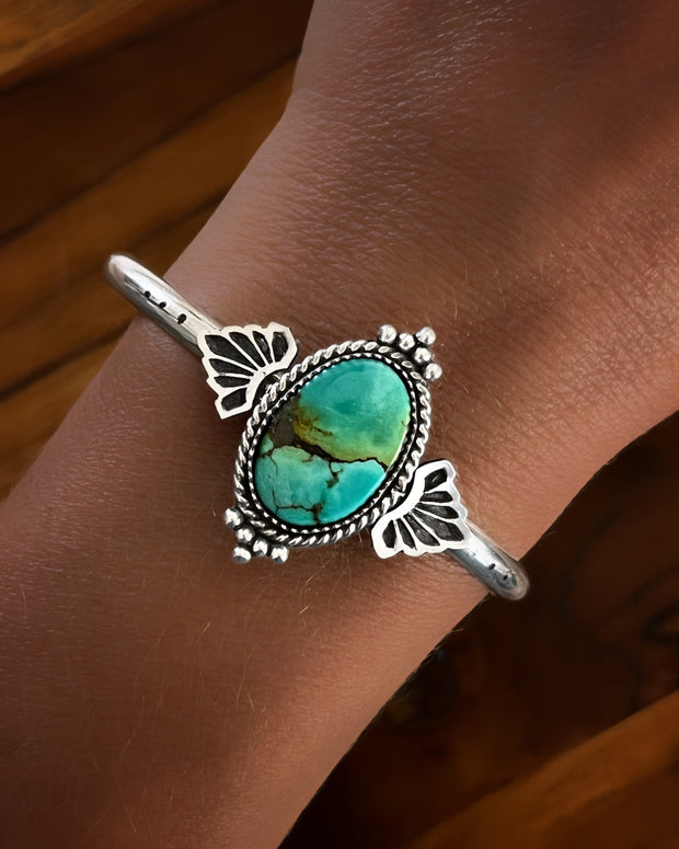 Tibetan turquoise cuff in silver