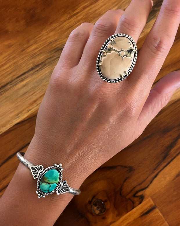 Tibetan turquoise cuff in silver