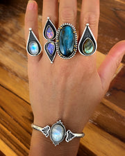 Labradorite ring, cuff, or necklace in silver