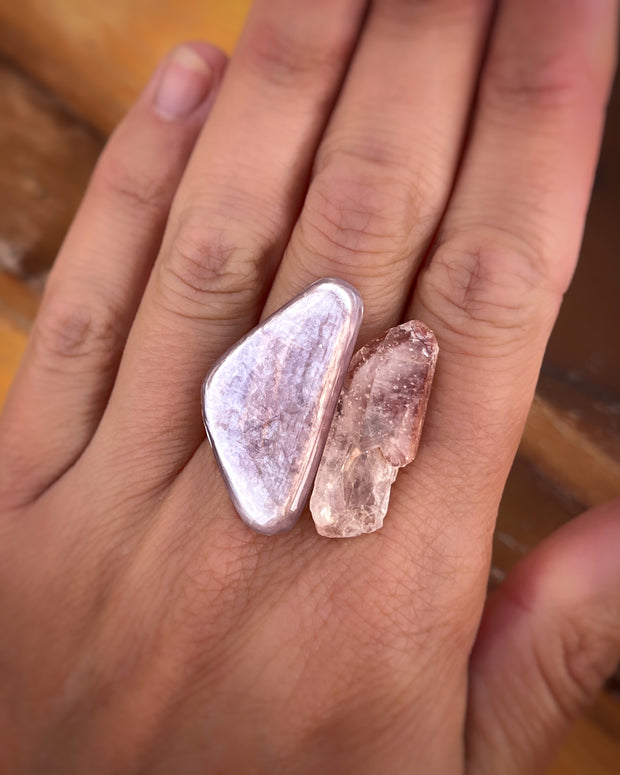 Semi-custom lepidolite & quartz ring, cuff, or necklace