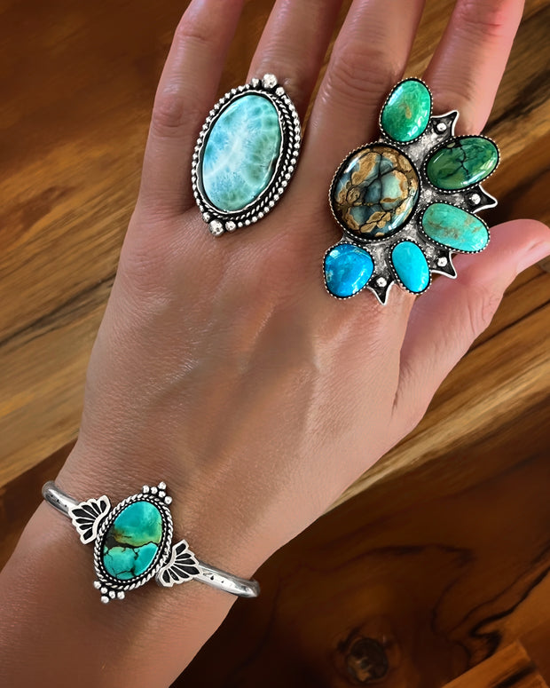 Larimar ring, cuff, or necklace in silver