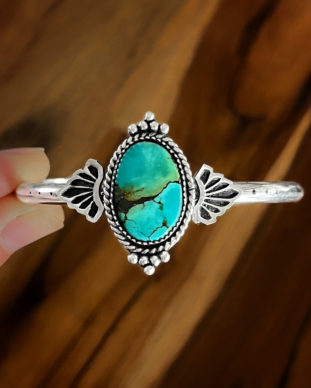 Tibetan turquoise cuff in silver