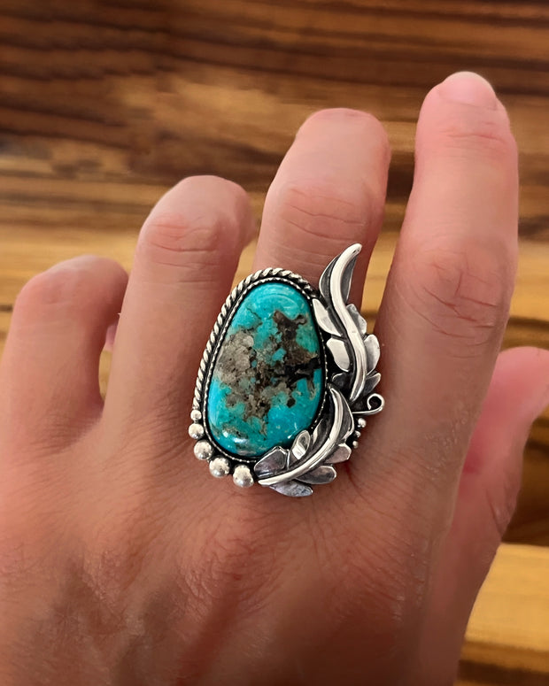 Turquoise leaf ring, cuff, or necklace in silver