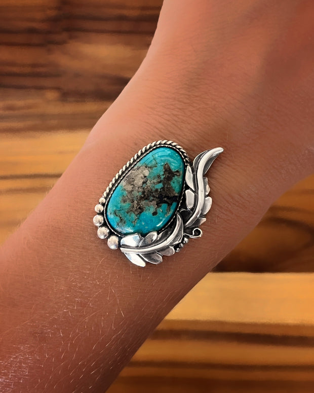 Turquoise leaf ring, cuff, or necklace in silver