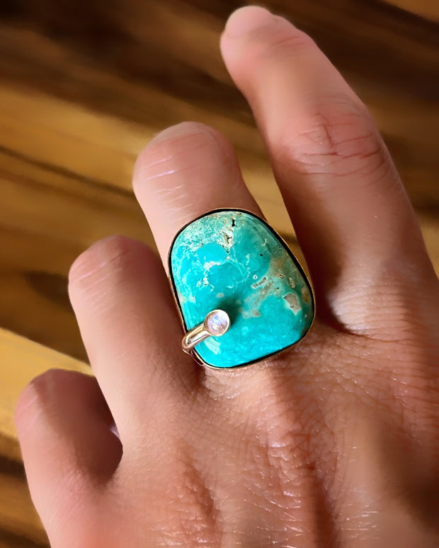 Turquoise & moonstone ring, cuff, or necklace in 14K gold-fill