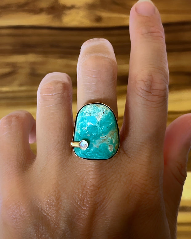 Turquoise & moonstone ring, cuff, or necklace in 14K gold-fill