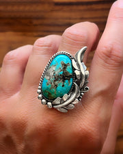 Turquoise leaf ring, cuff, or necklace in silver