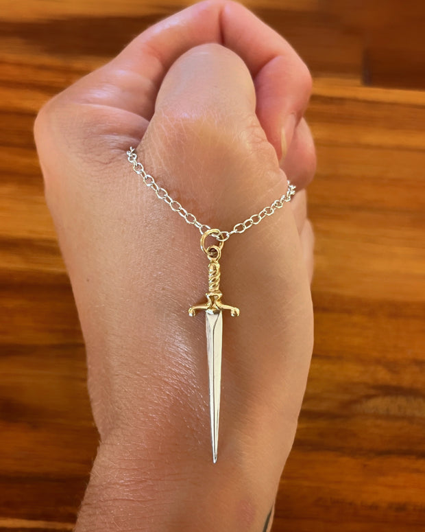 Sword necklace in silver & bronze