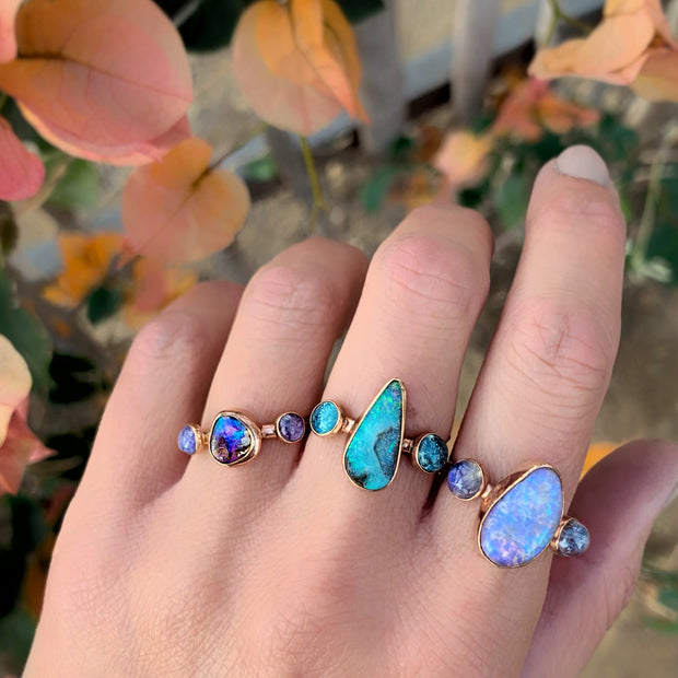 Australian opal & tanzanite ring in 14K gold-fill (size 6)