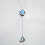 Moonstone & opal lariat necklace in silver